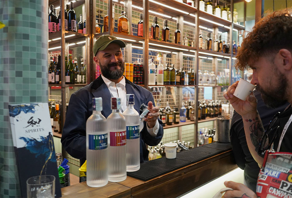 Mario la Pietra presenting iichiko cocktails at the booth of local partner Compagnia dei Caraibi during the Roma Bar Show.