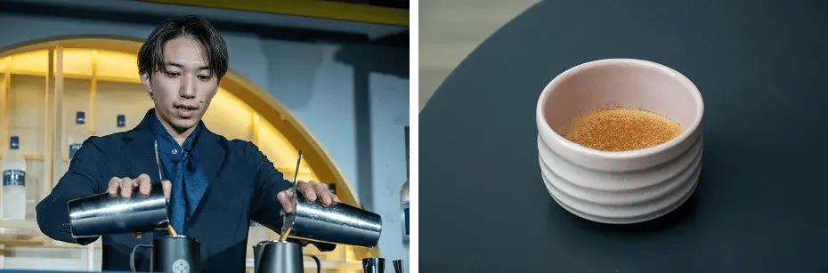 3番は「One by one coffee」（東京都・恵比寿）の金城流弥（かねしろ りゅうや）さん。カクテルは「和ラテ　HAKKO LATTE」