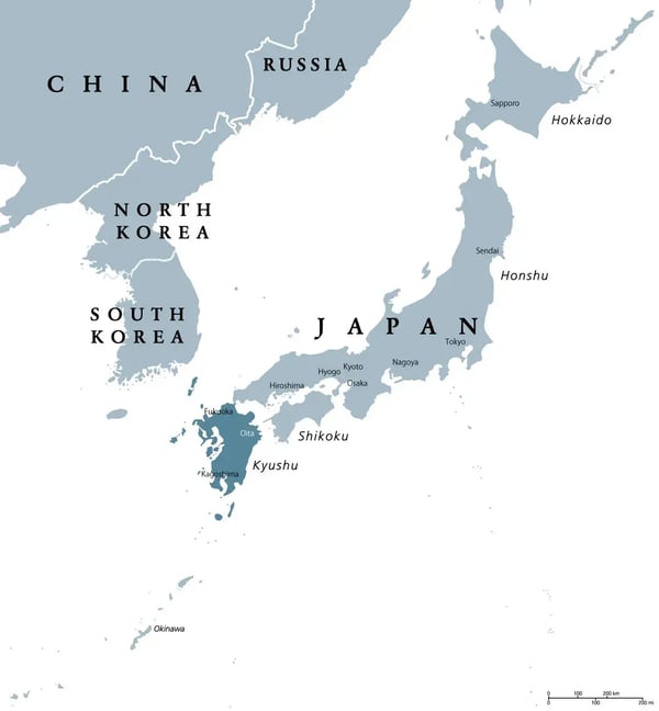 The shaded area shows Kyushu, where Oita Prefecture is located.
