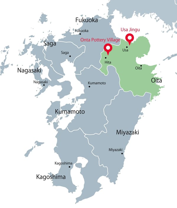 On this trip, Goto visited Usa Jingu in Usa City and Onta Pottery Village in Hita City, both in Oita Prefecture, Kyushu.